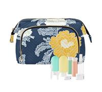 tplaotee Carnation Lace Mustard Yellow and Denim Blue Makeup Bag Essentials Women's Coin Change Purse for Large Capacity, Carnation Lace Mustard Yellow and Denim Blue, One Size