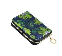 tplaotee Carnation Lime Green and Navy Blue leather credit card wallet for men With 2 cash slot RFID Blocking credit card holder for women with zipper carteras para hombre