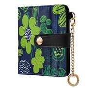 tplaotee Carnation Lime Green and Navy Blue Women's Leather Folding Wallet Fancy PU Leather Folding Wallet for Women Boys Girls