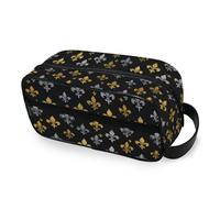 tplaotee Carnival Fleur-de-lis Gold and Silver Portable Cosmetic Bags with hanging hook Portable Makeup Bag With Handle Travel-Size Accessories