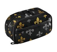 tplaotee Carnival Fleur-de-lis Gold and Silver Wear-Resistant Pencil pouching Pvc Bag Zipper pouching for College Student Teen Adults