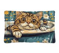 tplaotee Cartoon Bengal Cats Retro Bathtub Washable Pet Sleeping Mat Soft Comfortable Anti-Slip Bottom Kennel Pad for Large Jumbo Medium Small Dogs 36" x 24"