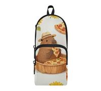 tplaotee Cartoon Capybaras Eating Pizza Nylon 3 Compartments Zipper Pencil Bag study&multifunctional Big Pencil Case With Zipper Stationery pouching Bag for Adults Middle School 1600ml