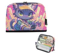 tplaotee Cartoon Cat Graffiti Style Colorful Hip Pop Hot Pink Pencil Box Large Capacity Makeup Soft Storage Organizer for Teen Girls Travel lapiceras para adolescentes