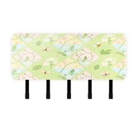tplaotee Cartoon Checkered Floral Pattern Green Pink Keys Holder on Wall with Mail Organizer & 5 Self-Adhesive Hanging Wall Hanger for Room Decor Living Room Kitchen