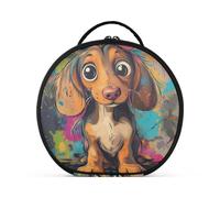 tplaotee cartoon cunning dog Makeup Bag with Compartments & Handle Portable Case Cosmetic Makeup Bag with adjustable dividers 11 IN