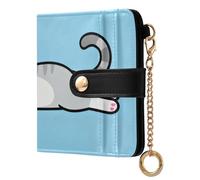 tplaotee Cartoon Cute Cat Grey Ladies Slim Foldable Wallet Waterproof PU Leather Bifold Wallet for Women Girls