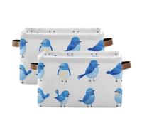 tplaotee Cartoon Cute Eastern Bluebird Birds White storage baskets,collapsable and waterproof durables fabric storage cubes with sturdy handle bags Decoration Decoration 2 pack for shelf towel