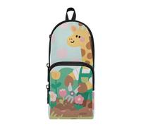 tplaotee Cartoon Cute Giraffes Gardener Green Nylon 3 Compartments Pencil Bag For Kids Multi-purpose and aesthetic Pencil Case For Kids School Stationery pouching for Kids College 1600ml