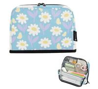 tplaotee Cartoon Cute White Floral Pattern Pencil Case Organizer Large Capacity Pen Case Zippered Stationery Organizer for Men Grade School Supplies cartucheras para mujer