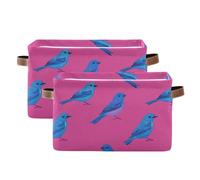 tplaotee Cartoon Funny Indigo Bunting Birds Hot Pink storage baskets,folding and waterproof storage bin with sturdy handle cubbies little little set of 2 for toy clothing