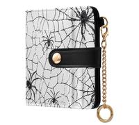 tplaotee Cartoon Halloween Spider Illustration Ladies PU Leather Bifold Wallet Portable Premium PU Leather Wallet for Men Women Travel