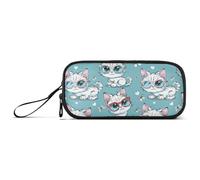 tplaotee Cartoon Kitten Glasses Pencil Cases For College Students Pencil Storage Case for Preppy School