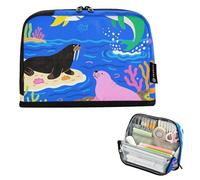 tplaotee Cartoon Marine Animals Pencil Bag Large Capacity Makeup Pouches Standing Stationery Bag for Adults School Must Haves bolsa de maquillaje para mujer