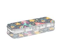 tplaotee Cartoon Mermaids Unicorns Rainbows Five-pointed Stars Designed Plastic Box For Pencils 2 Layer Crayon Containers For Stationery Supplies With Snap-Tight Lid