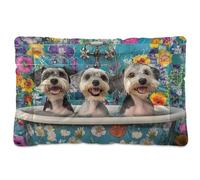 tplaotee Cartoon Miniature Schnauzer Dogs Retro Bathtub Washable Dog Beds Crate Pad Soft Comfortable Anti-Slip Bottom Pet Mat for Medium/Large Dogs 36" x 24"
