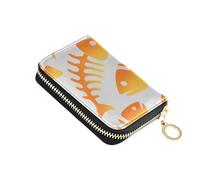 tplaotee Cartoon Orange Fish Bones leather womens card holder wallet With 9 cards slot RFID Blocking credit card protector with zipper billetera para hombre