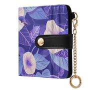 tplaotee Cartoon Purple Morning Glory Flowers Birds Women's Folding Wallet Waterproof Everyday PU Leather Wallet for Women