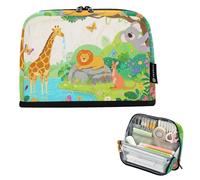 tplaotee Cartoon Safari Animals Pencil Case Organizer Large Capacity Cosmetic Bag Simple Stationery Pencil Case for Teacher High School cajas para lápices escolares