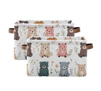 tplaotee Cartoon Sweet Bear White storage baskets,folding and waterproof storage bin with sturdy handle tub craft craft set of 2 for kids towel
