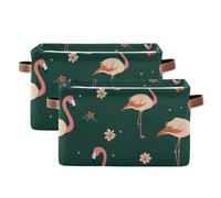 tplaotee Cartoon Sweet Flamingo Green storage baskets,foldable and waterproof durables fabric cube storage bins with sturdy handle bins shelving shelving 2 pack for desk sheet