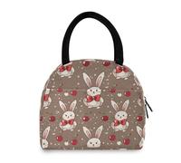 tplaotee Cartoon White Rabbit Red Bow Cherry Reusable Lunch Sack Lunch Coolers for Work for Camping bolso para comida