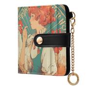 tplaotee Chick Mucha Style Women's Folding Card Wallet Convenient PU Leather Card Wallet for Women Girls