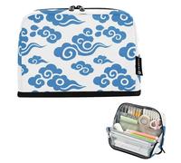 tplaotee Chinese Auspicious Cloud Pattern White Blue pencil poucheses Large Capacity Makeup Pouches Zippered Multi-Purpose Bag for Teens Kindergarten estuche para lápices