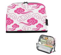tplaotee Chinese Auspicious Cloud Pattern White Hot Pink Pencil Case Holder Large Capacity Pen Case Soft Coin for Man Kindergarten estuche para colores