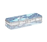 tplaotee Chinese Culture Cloud Pattern Designed Clear Pencil Plastic Box Double Deck Crayon Containers For Stationery With Snap And Lid