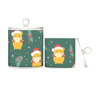 tplaotee Christmas Animal Hamster Leaf Green Clear Plastic Candy Organizer Storage with lid Office Essentials DecorDental floss storage jar for Cotton Swabs,Cotton Pads,Paper Clips 2 Pack