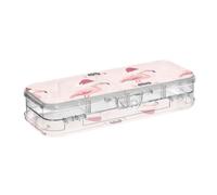 tplaotee Christmas Flamingos Pink Santa Hat Skates Designed Clear Plastic Pencil Box Double-Deck Hard Pens Case For Stationery With Snap-Tight Lid