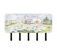 tplaotee Church White Lilies Easter Sunday Wall Key Holder with Mail Organizer & 5 Self-Adhesive Hanging Key Rack for Kitchen Decor Entryway Hallway