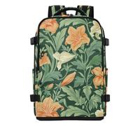 tplaotee Clean Design Traveling Backpack Vintage Orange Lily Flower Green
