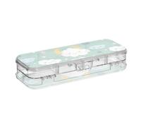 tplaotee Cloud Star Moon Light Green Sky Designed Plastic Pencil Box Clear Double Deck Pen Storage Containers For Kids With Snap-Tight Lid