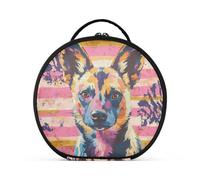 tplaotee colorful African Wild Dog Pink And Gold striped Cosmetics Bag with Compartments & Handle stylish Cosmetic Bags For Women Travel with adjustable dividers 11 IN