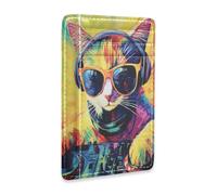 tplaotee Colorful Dj Cat with Turntables leather wallet men slim With Cash Slot RFID Blocking card case wallet for men&women
