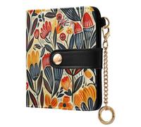 tplaotee Colorful Flower Folk Art Ladies Lightweight Foldable Wallet Waterproof Everyday PU Leather Wallet for Men Women Travel