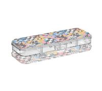 tplaotee Colorful Flowers Black Checkered Pattern Designed Plastic Pencil Box Clear Double Deck Hard Pens Cases For Stationery With Snap Lid