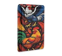 tplaotee Colorful Rooster Feather Bold Art leather women's slim wallet With ID Window RFID Blocking card holder for Men and Women