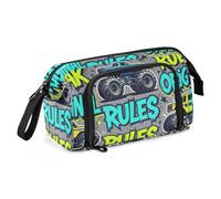 tplaotee Cool monsters Truck Blue Yellow Graffiti Pencil Case Large Capacity Big Pencil Cases with Slot for Adults School Must Haves