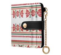 tplaotee Country Style Flower Red and Green Women's Folding Card Wallet Waterproof PU Leather Folding Wallet for Men Women Travel