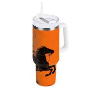tplaotee Cowboy Horse Orange 40 oz Stainless Steel Tumbler Leak-proof Lid and Straw Water Bottle With Handle Wide Mouth Vacuum Travel Coffee Mug for Man & Woman Gift