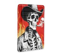 tplaotee Cowboy Skull Red Fire leather slim wallets woman With ID Window RFID Blocking small card wallet woman for men&women
