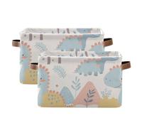 tplaotee Cream Blue Dinosaur Cartoon storage baskets,Foldable and waterproof durables fabric storage cubes with sturdy handle bag large large set of 2 for store quilt