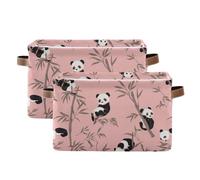 tplaotee Cute Animal Panda bamboos Peach storage baskets,folding and waterproof baskets for shelves with sturdy handle Hamper craft craft set of 2 for kitchen quilt