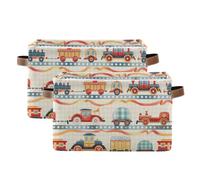 tplaotee Cute Cartoon Cars Train Stripe storage baskets,folding and waterproof storage bins with sturdy handle cubbies Decorative Decorative 2 pack for cloth quilt