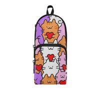 tplaotee Cute Cartoon Heart Cat Colorful Nylon 3 Compartments Pencil Bag Case study&multifunctional Zip Pencil Case School Stationery pouching for Girls Office 1600ml