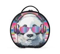 tplaotee Cute cartoon panda stripe rainbow Makeup Bag with Compartments & Handle Zipper Makeup Bag With Handle with adjustable dividers 11 IN