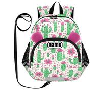 tplaotee Cute Ears Customize Big Kids Backpacks Leash Boys/Girl Anti-lost Personalized Bag Pack for School with Reflective Strip Cute Doodle Green Cacti Floral, Cute Doodle Green Cacti, Cute Doodle